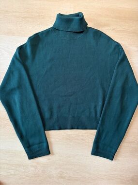 Dynamite Teal Relaxed Turtleneck Cropped Sweater Size S